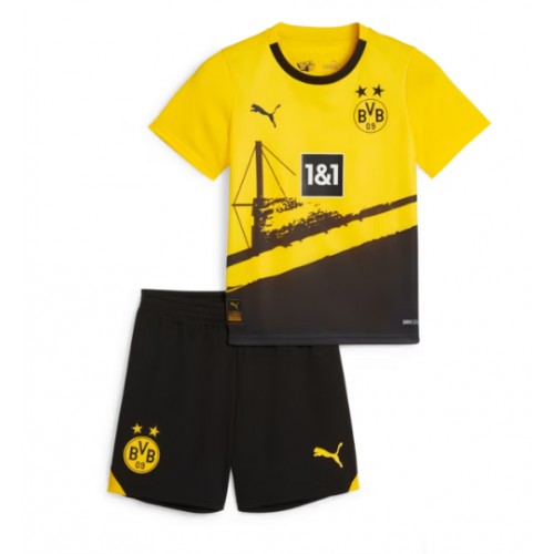 Lacne Dětský Futbalové dres Borussia Dortmund 2023-24 Krátky Rukáv - Domáci (+ trenírky)